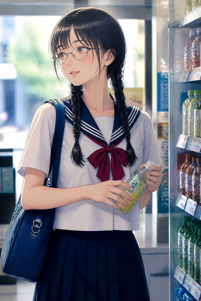 Social Media Post - Anime Schoolgirl in Convenience Store — output 1