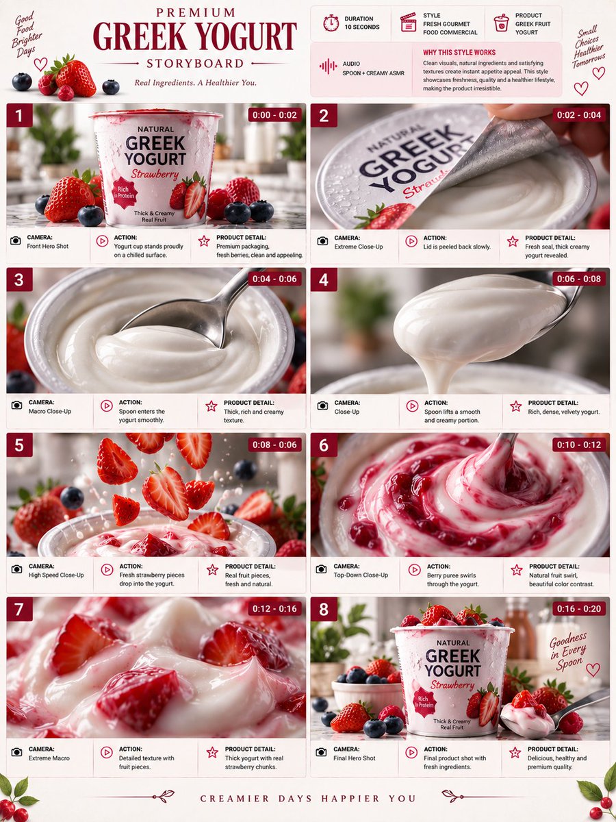 Comic / Storyboard - Premium Yogurt Commercial Storyboard — output 1