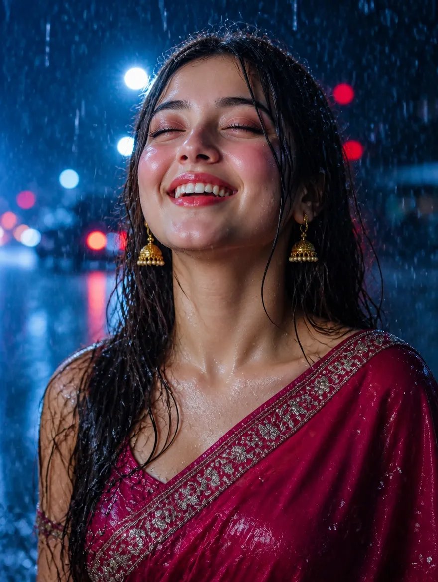 Social Media Post - Rainy Night Sari Portrait — output 1