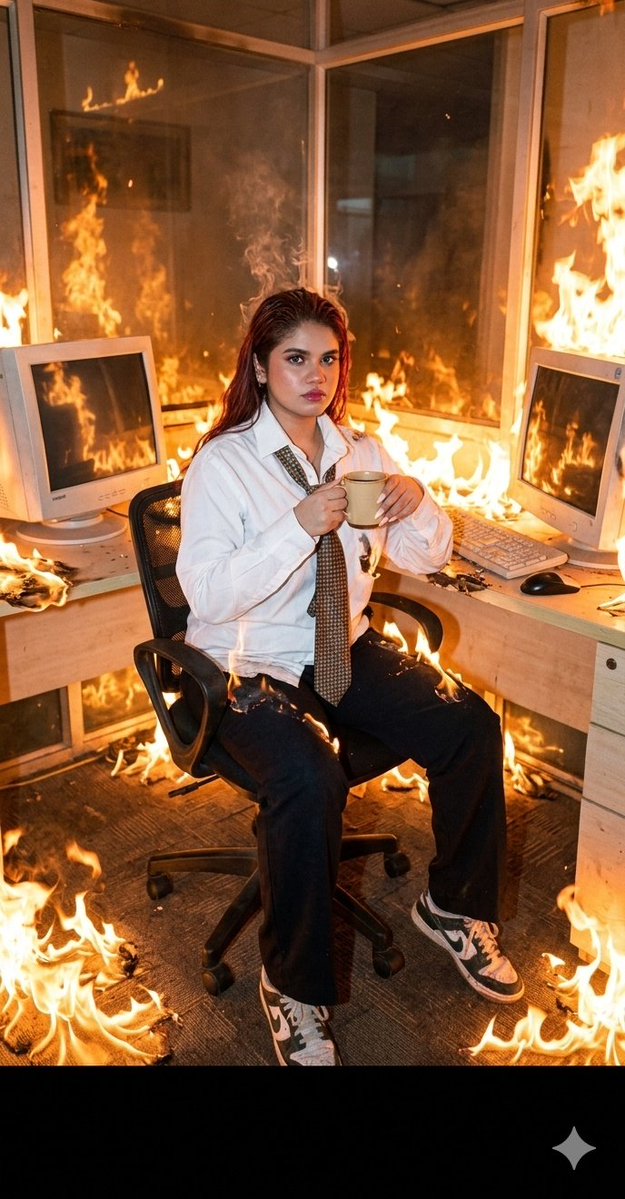 Comic / Storyboard - Absurdist Office Workspace Fire — output 1