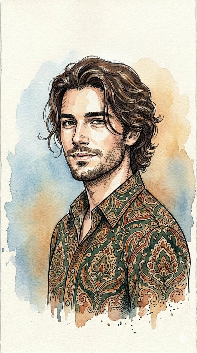 Profile / Avatar - Watercolor and Ink Line Art Portrait — output 1