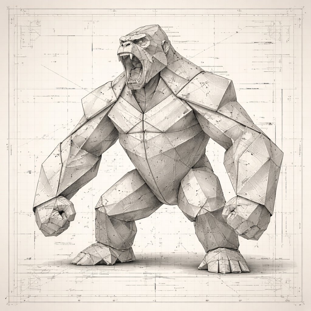 Hyper-Detailed Folded-Paper Blueprint of King Kong — output 1