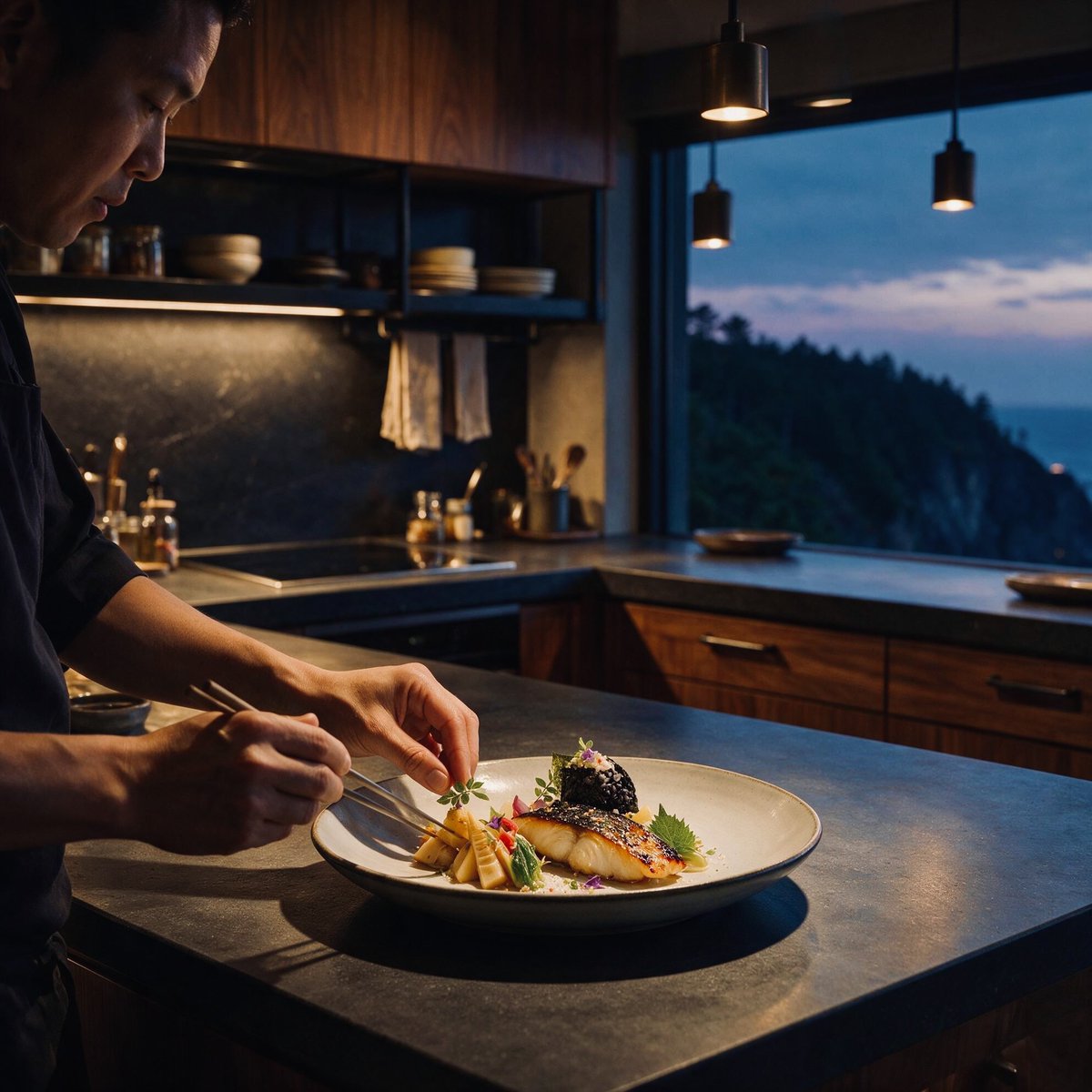 Product Marketing - Cinematic Chef Plating at Dusk — output 1