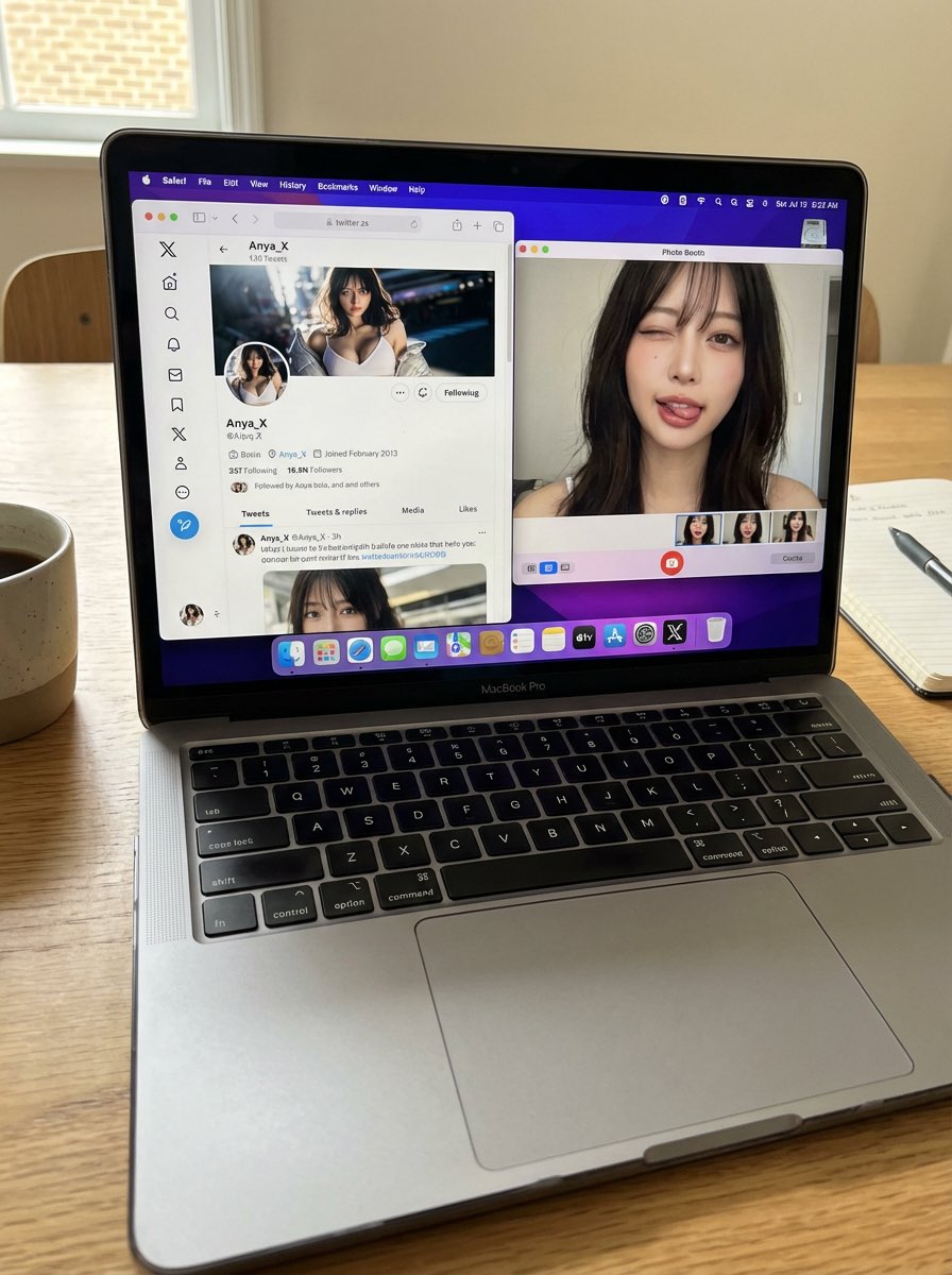 Photorealistic MacBook Desktop Selfie Scene — output 1