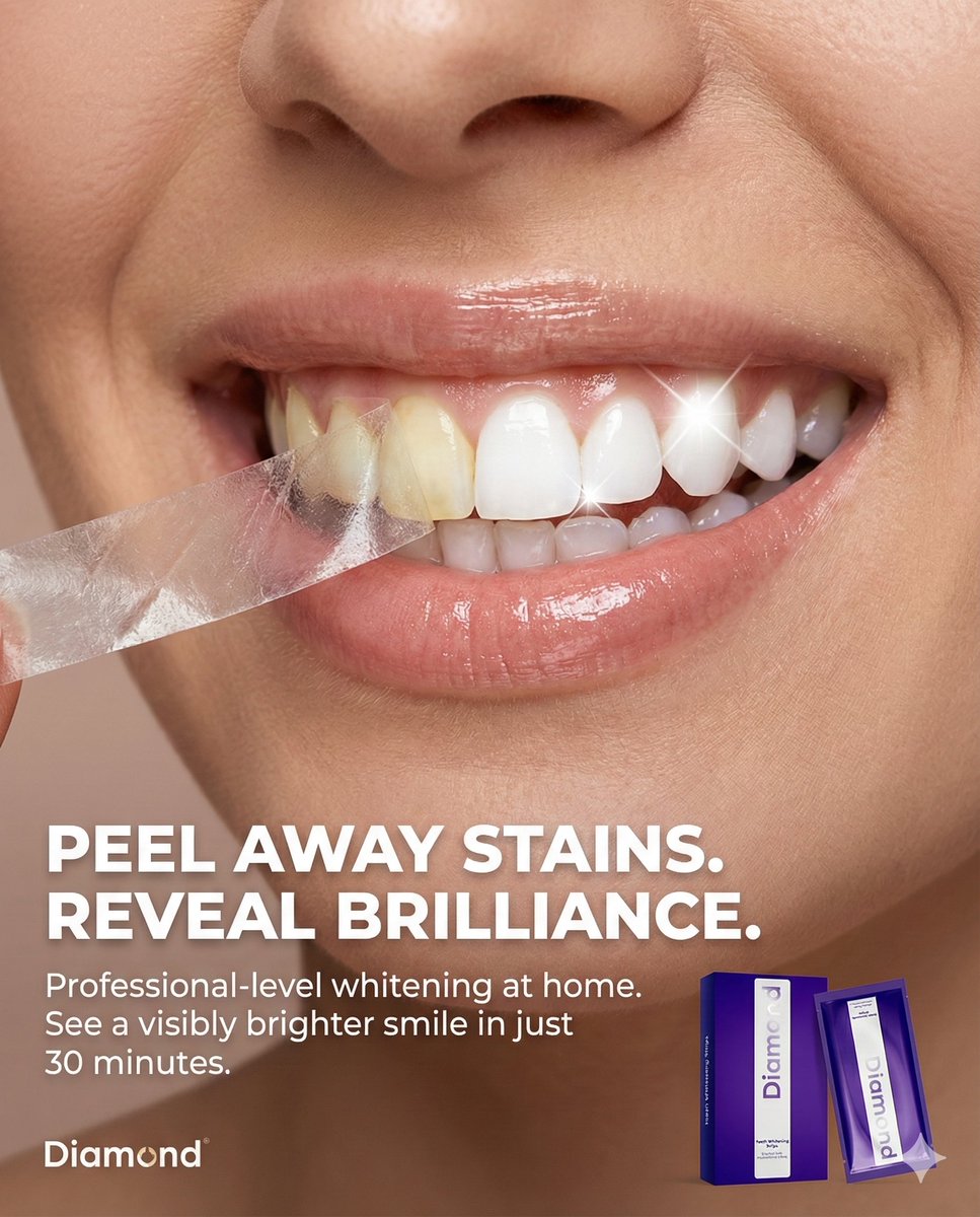 E-commerce Main Image - Macro Beauty Ad for Teeth Whitening Strips with Peeling Effect — output 1