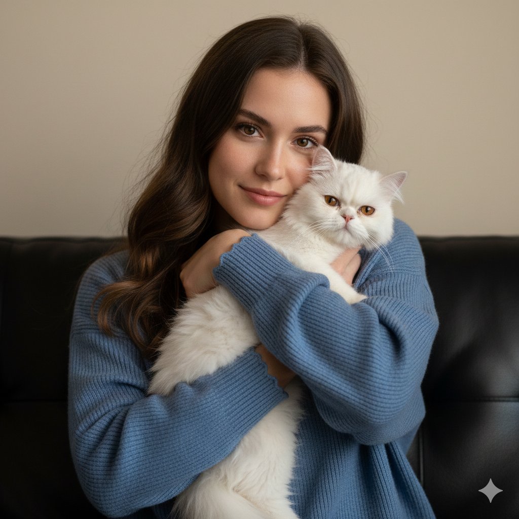 Ultra-Realistic Portrait of Woman Hugging a Persian Cat — output 1
