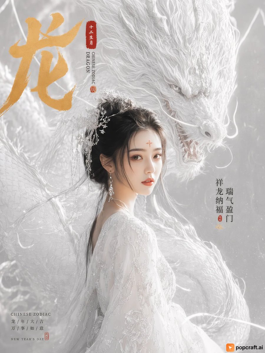 Social Media Post - White Dragon Zodiac Portrait — output 1