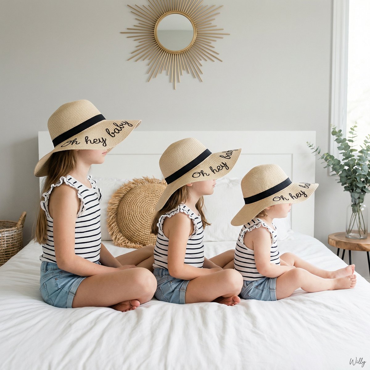 Bohemian Sisters Portrait with Floppy Hats and Signature — output 1