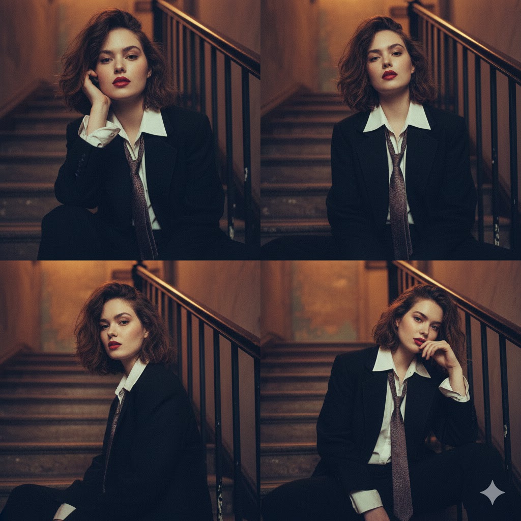 Moody 2x2 collage of a young woman — output 1