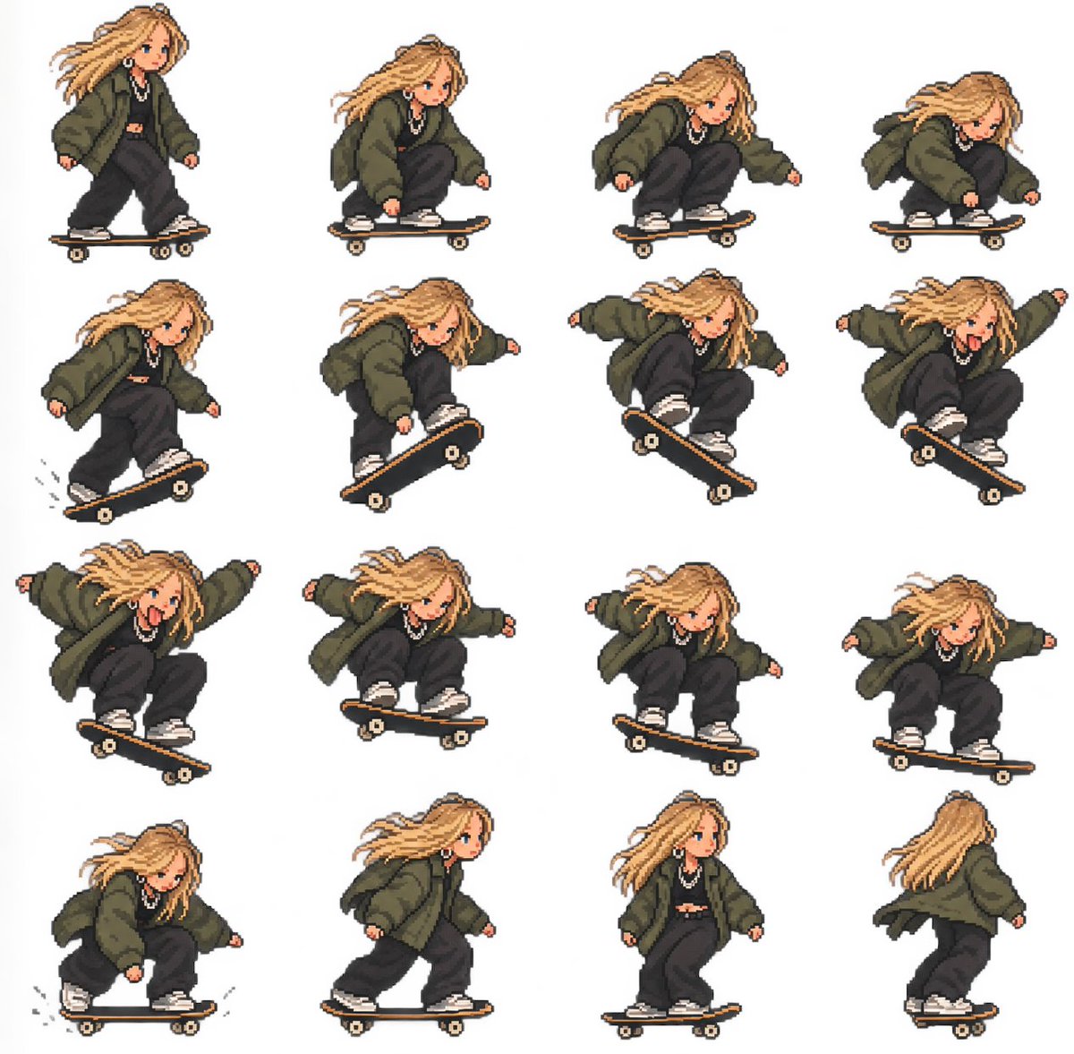 Game Asset - Pixel Art Skateboard Girl Sprite Sheet — output 1
