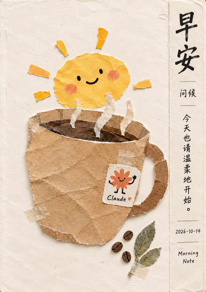 Social Media Post - Handmade Paper Collage Morning Coffee Illustration