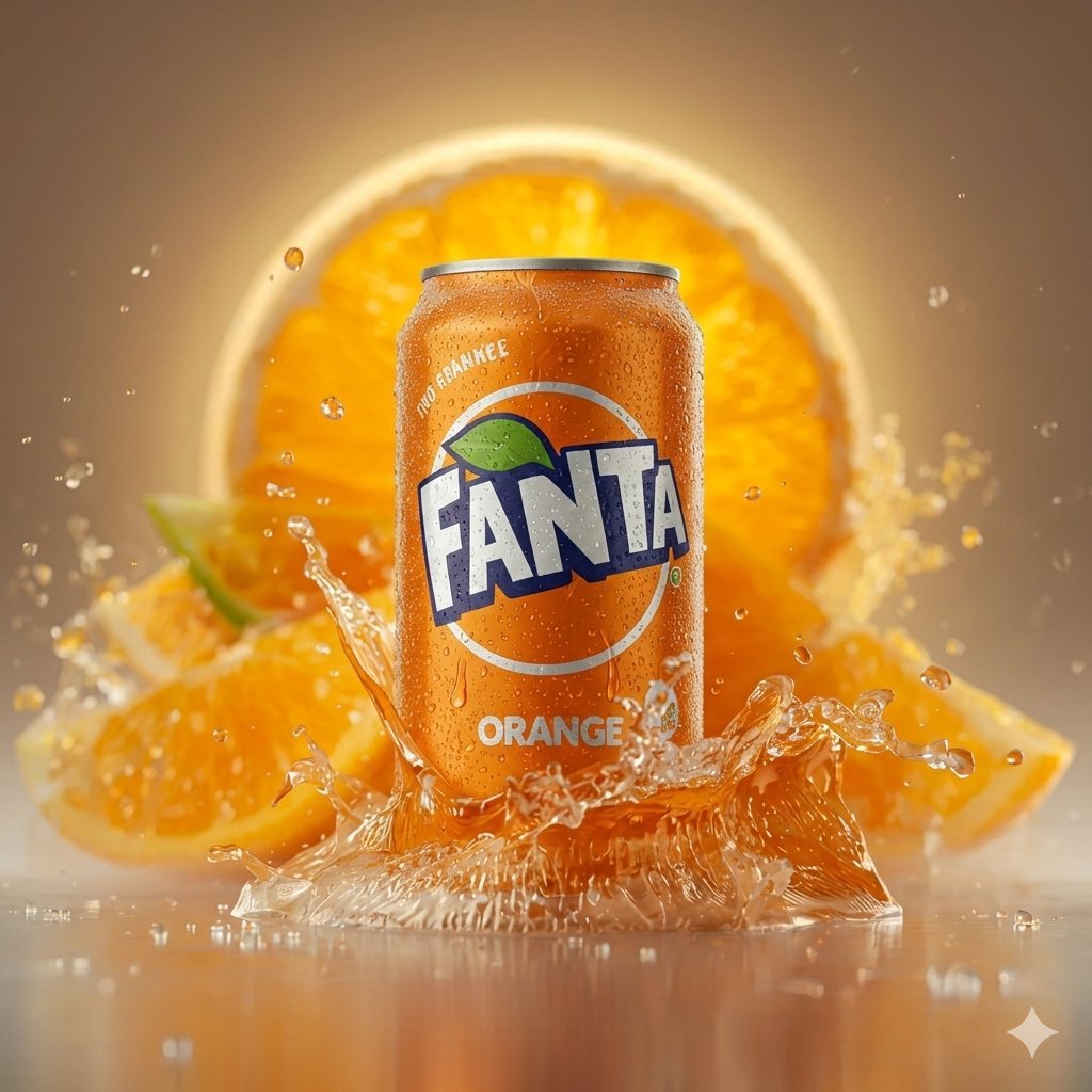 Hyper-realistic Cinematic Product Photo of Fanta Orange Can — output 1
