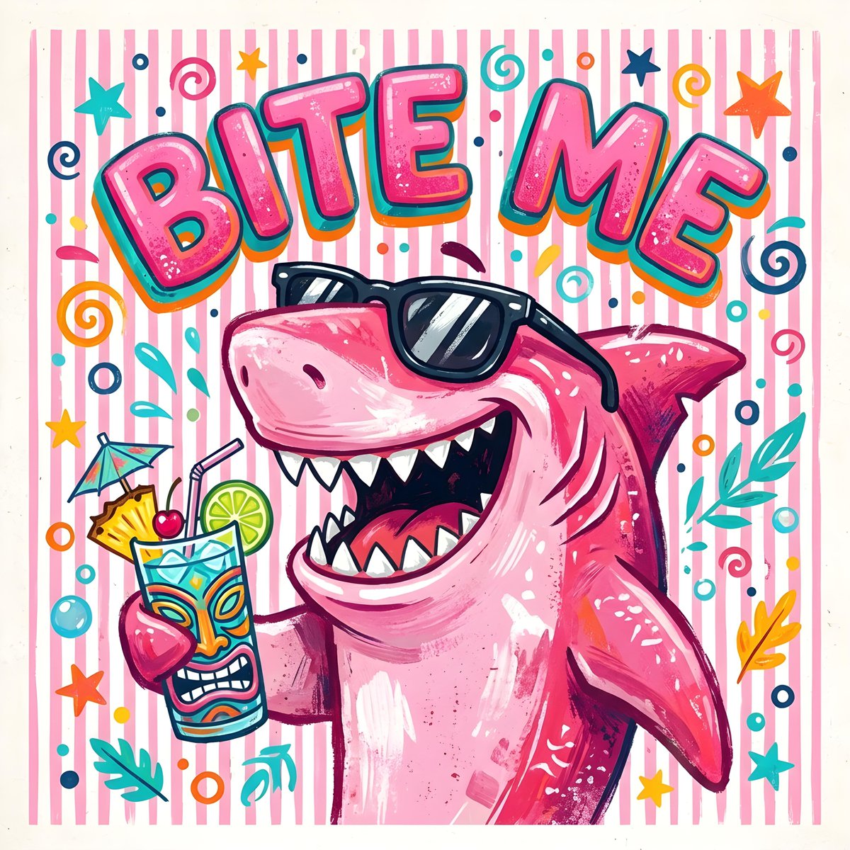 Pink Shark Bite Me Illustration — output 1