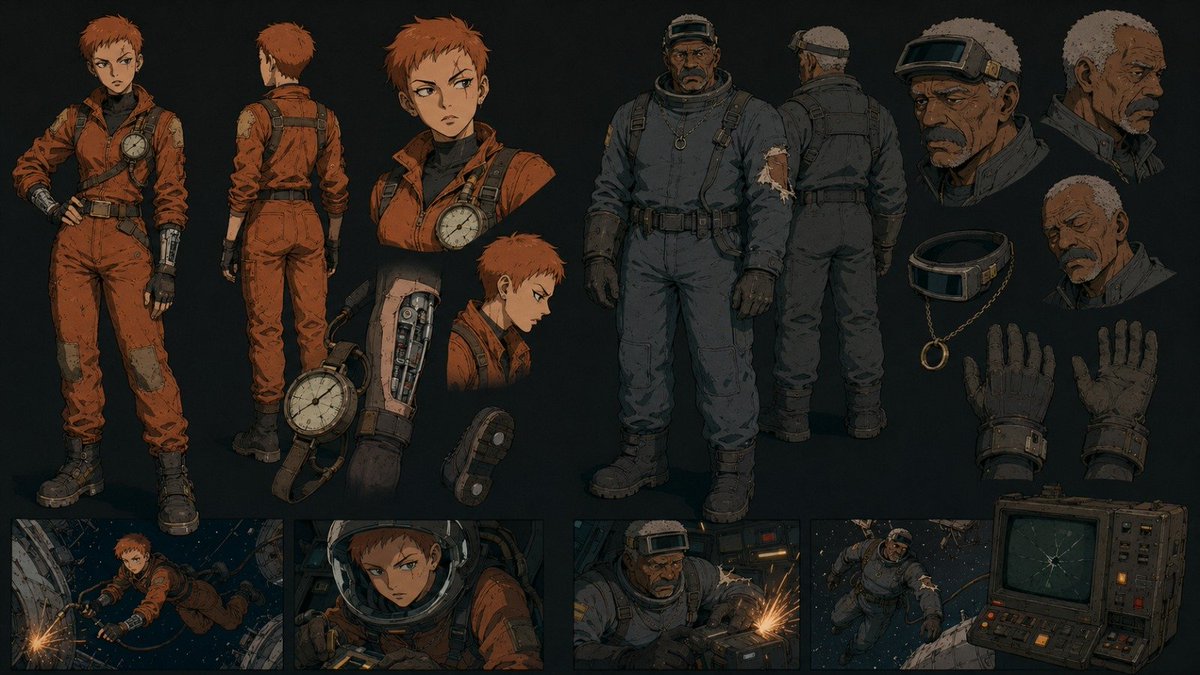 Game Asset - Retro Futurist Zero Gravity Character Sheet — output 1