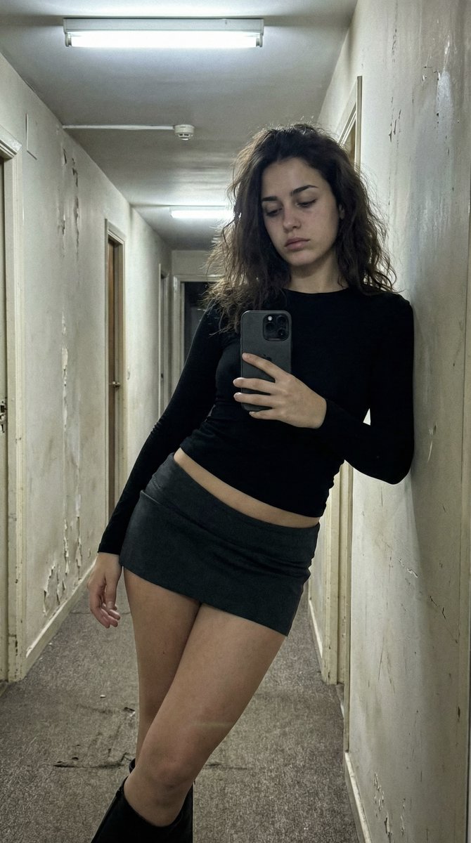 Social Media Post - Ultra Photorealistic iPhone Selfie in an Empty Hallway — output 1