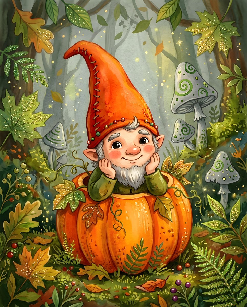 Comic / Storyboard - Whimsical Gnome Pumpkin Illustration — output 1