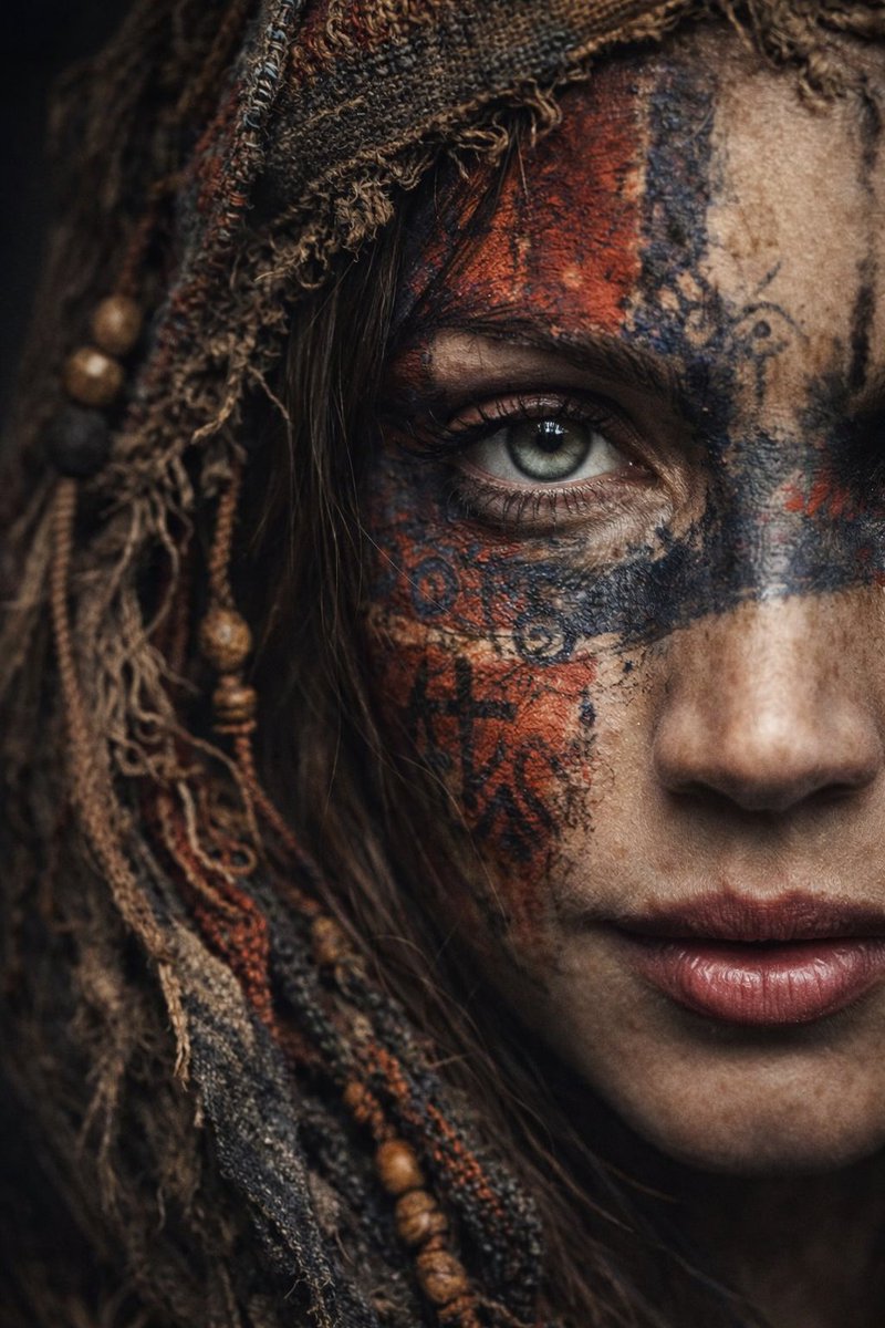 Ultra-Realistic Portrait with Tribal Markings and Painterly Realism — output 1