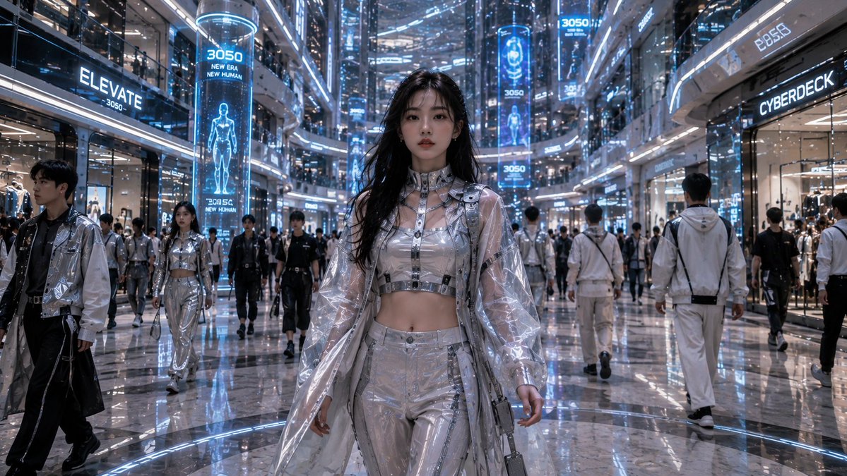 Product Marketing - Futuristic Mall Fashion Scene — output 1