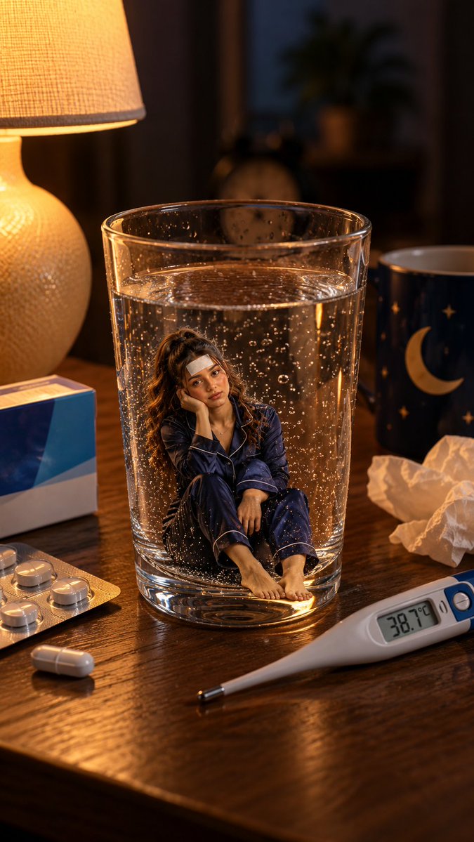Social Media Post - Miniature Fever Patient in Water Glass — output 1