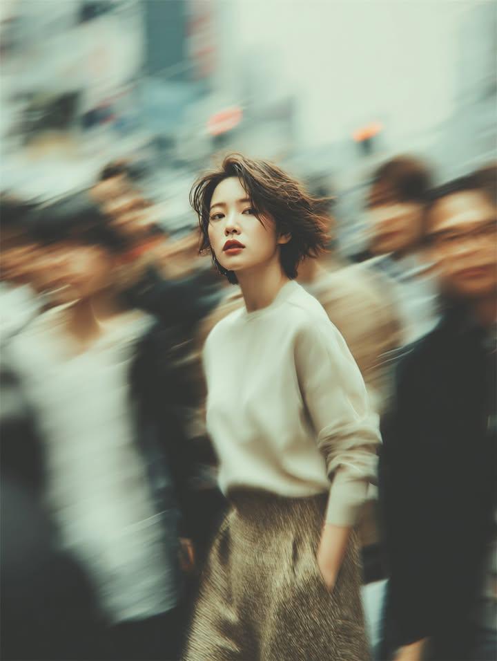 Cinematic Street Portrait with Motion Blur — output 1