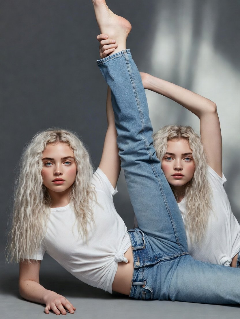 High-Fashion Denim Editorial with Dynamic Pose — output 1