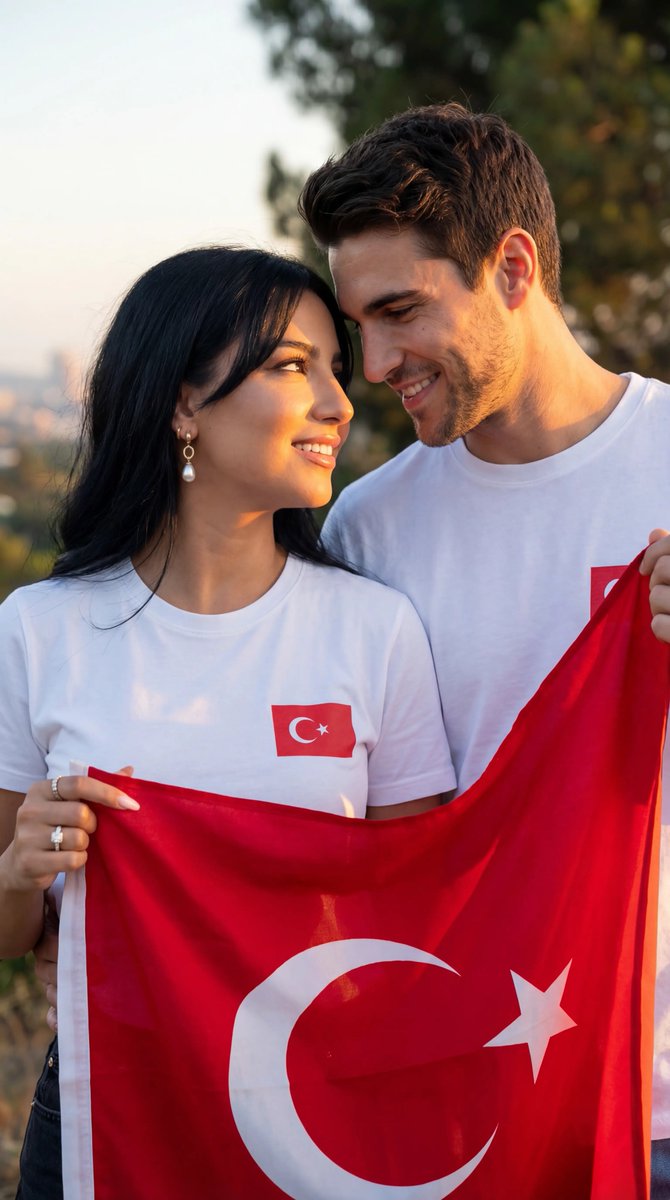 Social Media Post - Photorealistic Romantic Couple with Turkish Flag Prompt — output 1