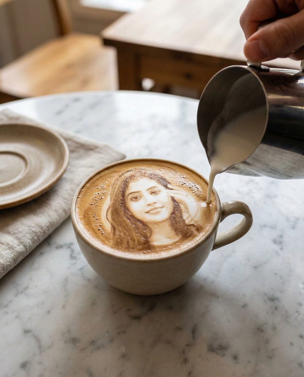 Hyper-realistic Latte Art Portrait Prompt (Identity Preservation) — output 1