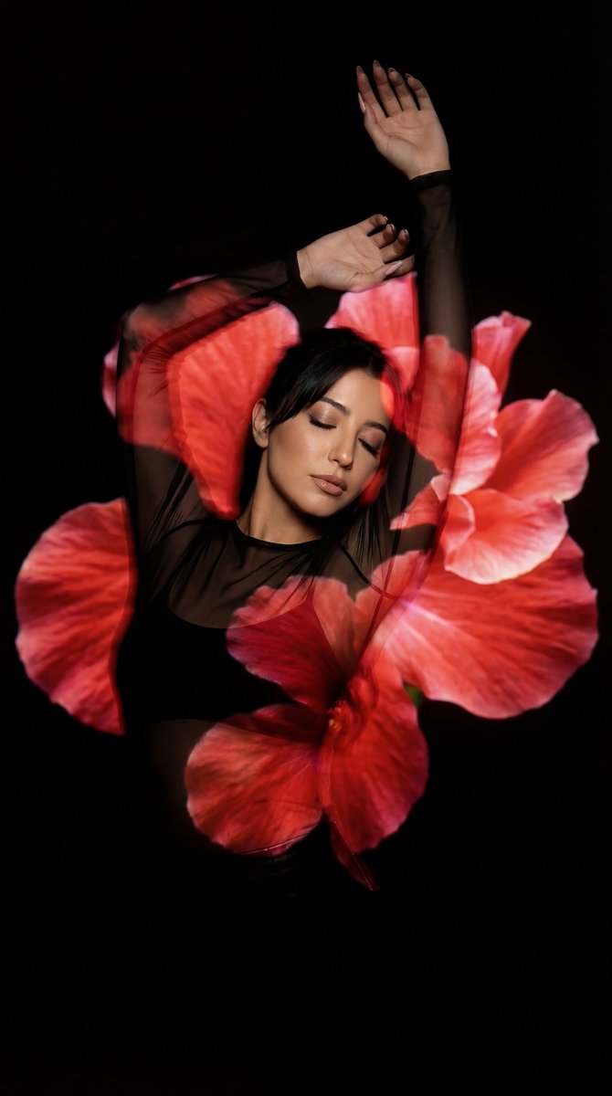 Surreal Fine Art Portrait with Red Flower Projection — output 1