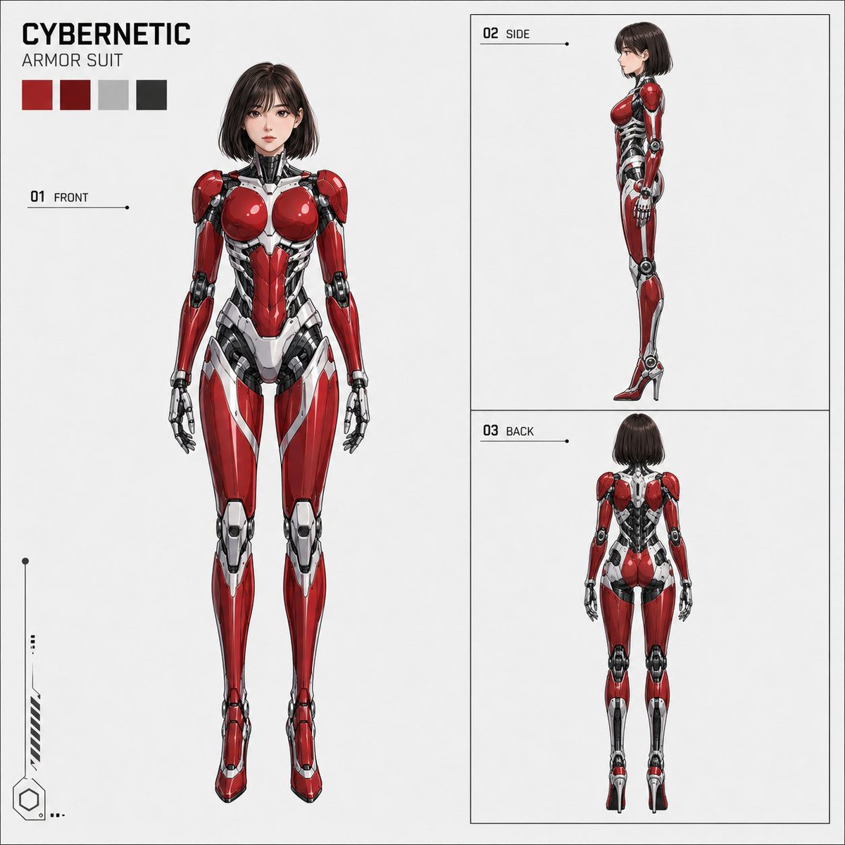 Comic / Storyboard - Anime Cybernetic Armor Character Sheet — output 1