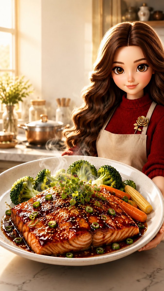 E-commerce Main Image - Pixar-Style Salmon Dinner Ad — output 1