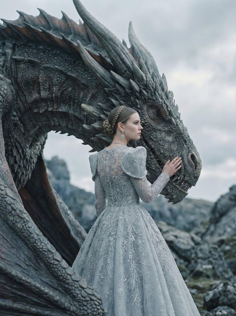 Couture Woman and Majestic Dragon Portrait — output 1