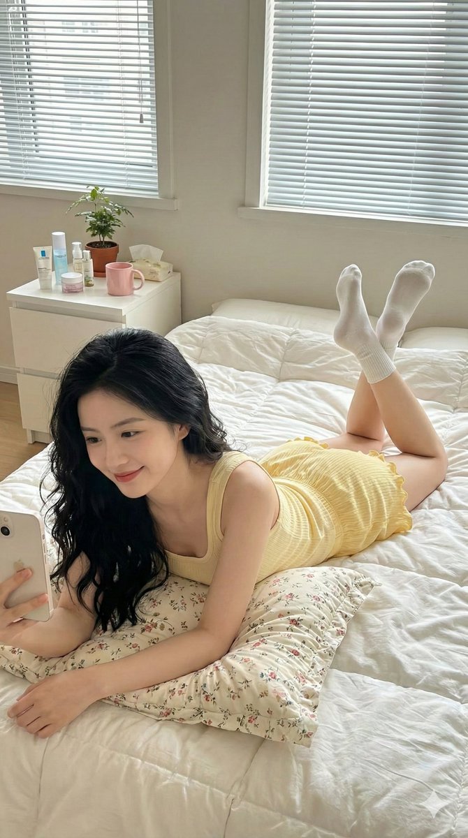 Profile / Avatar - Lazy Bedroom Selfie Prompt (Lying Prone) — output 1