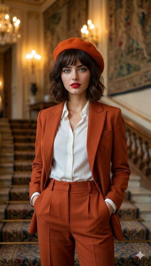 Product Marketing - Luxury Fashion Portrait in Burnt Orange Suit — output 1