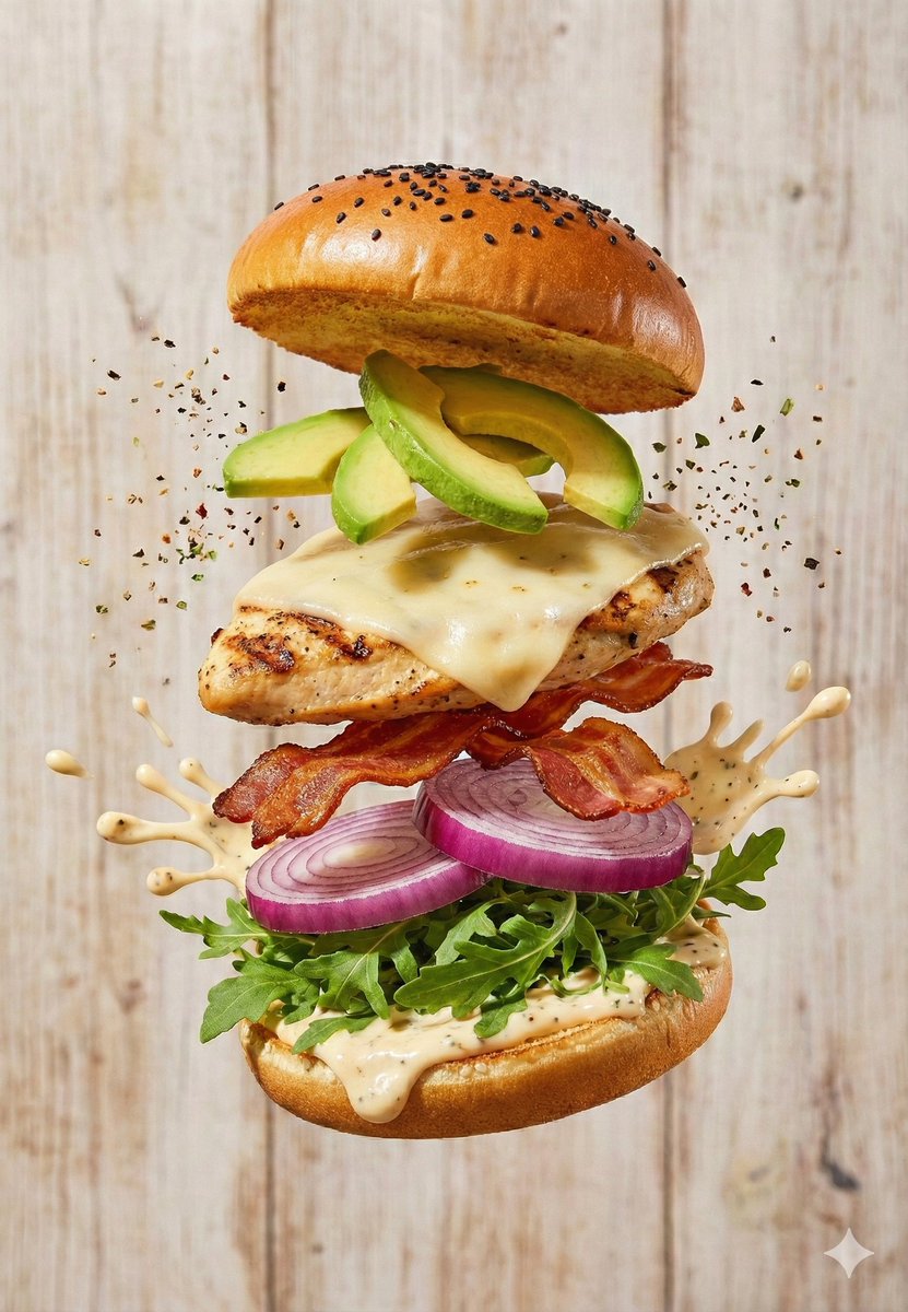 E-commerce Main Image - Floating Gourmet Burger Commercial Shot — output 1