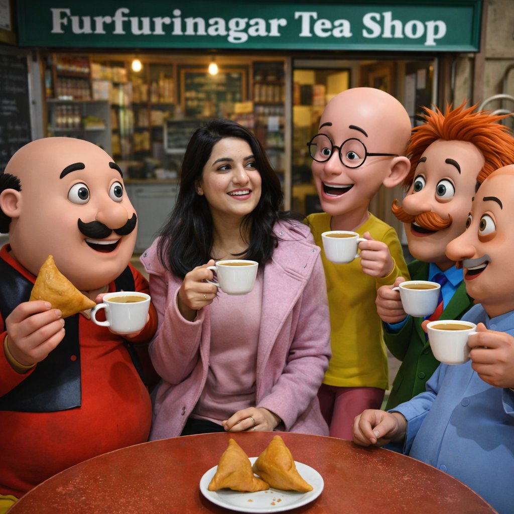 Motu Patlu Tea Shop Scene with Custom Face — output 1