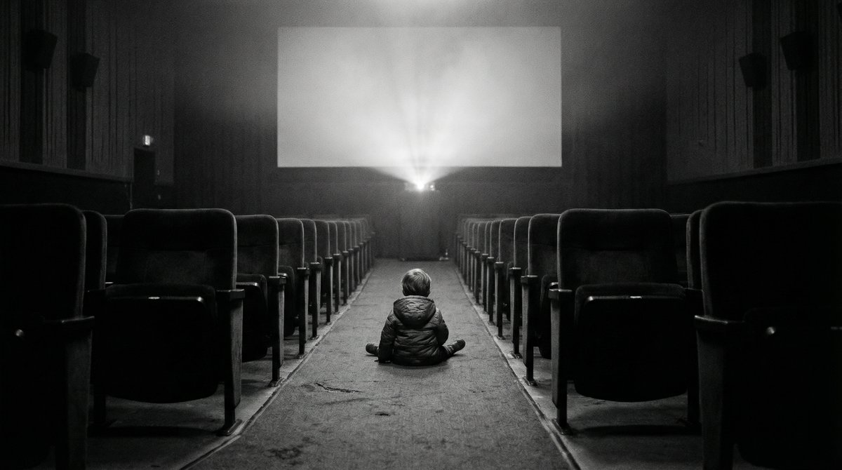 YouTube Thumbnail - Black and White Documentary Photo of Child in Cinema — output 1