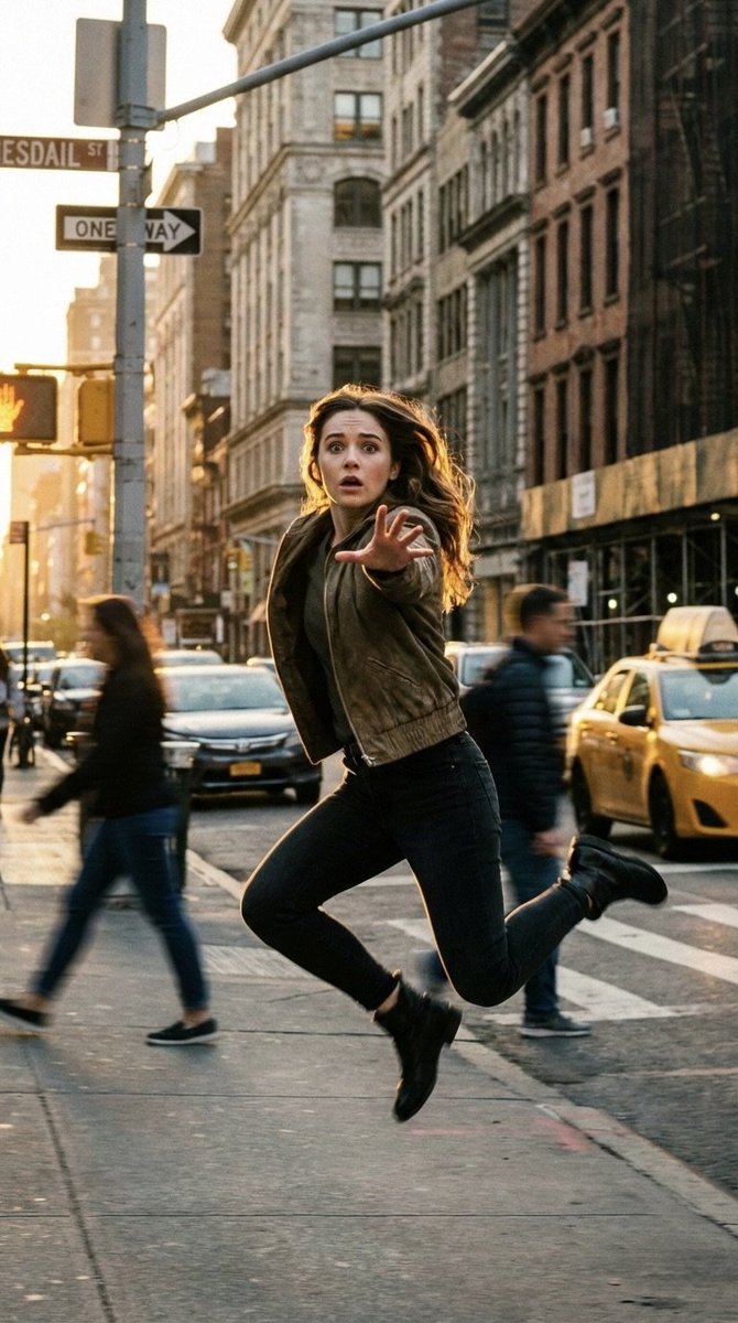 Cinematic Freeze-Frame Action Shot in NYC Prompt — output 1