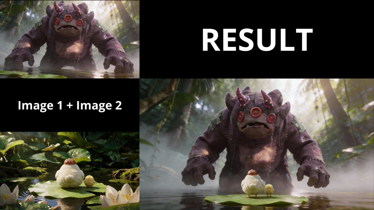 Comic / Storyboard - 3D Animated Scene of Chicks and a Monster on Lily Pads โ output 1