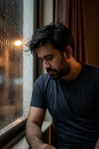 Profile / Avatar - Moody Cinematic Rain Window Portrait — output 1