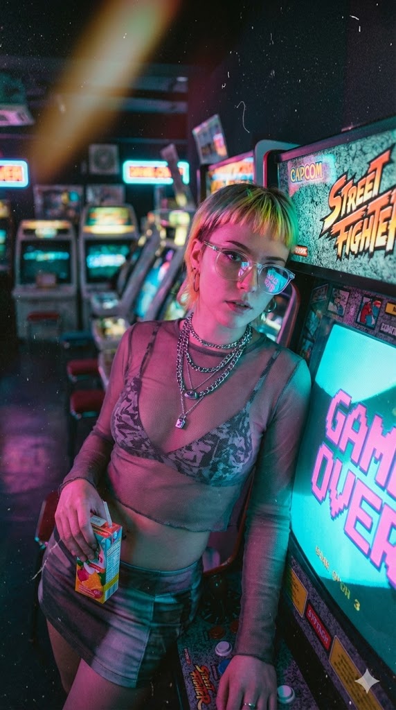 Retro-Futuristic Arcade Photography Portrait — output 1