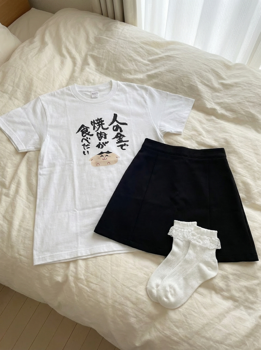 Clothing separated on the bed — output 1