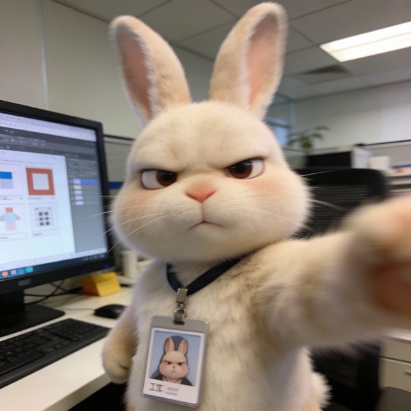 World-Weary Office Bunny Selfie — output 1