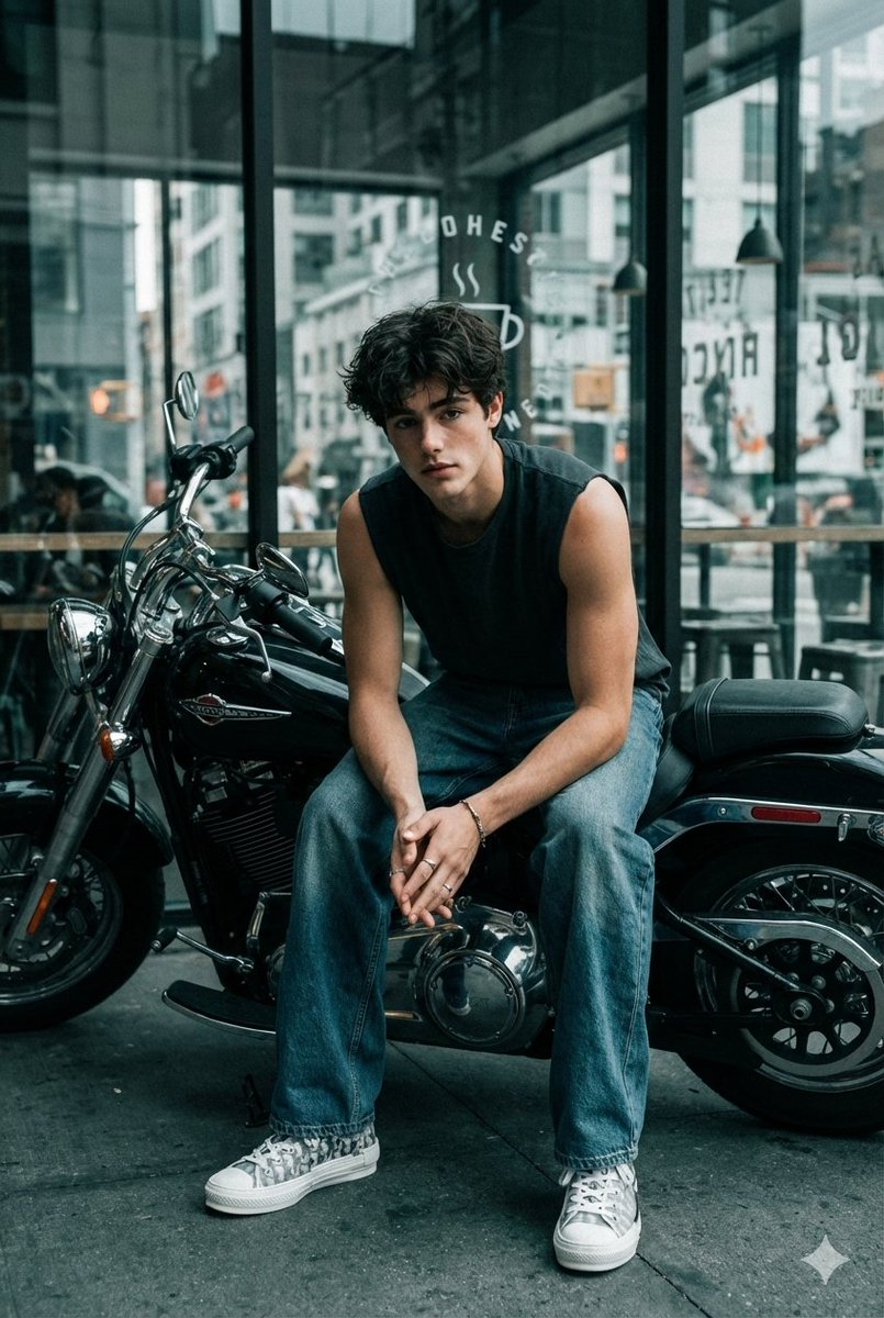 Cinematic Biker Portrait with Edgy Street Style — output 1