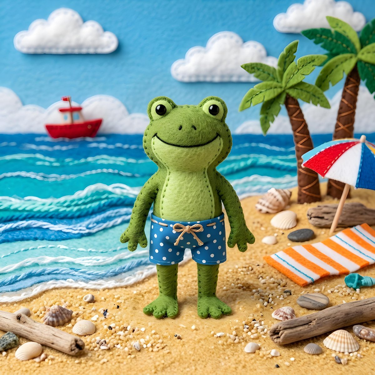 Comic / Storyboard - Felt Frog Diorama Beach — output 1