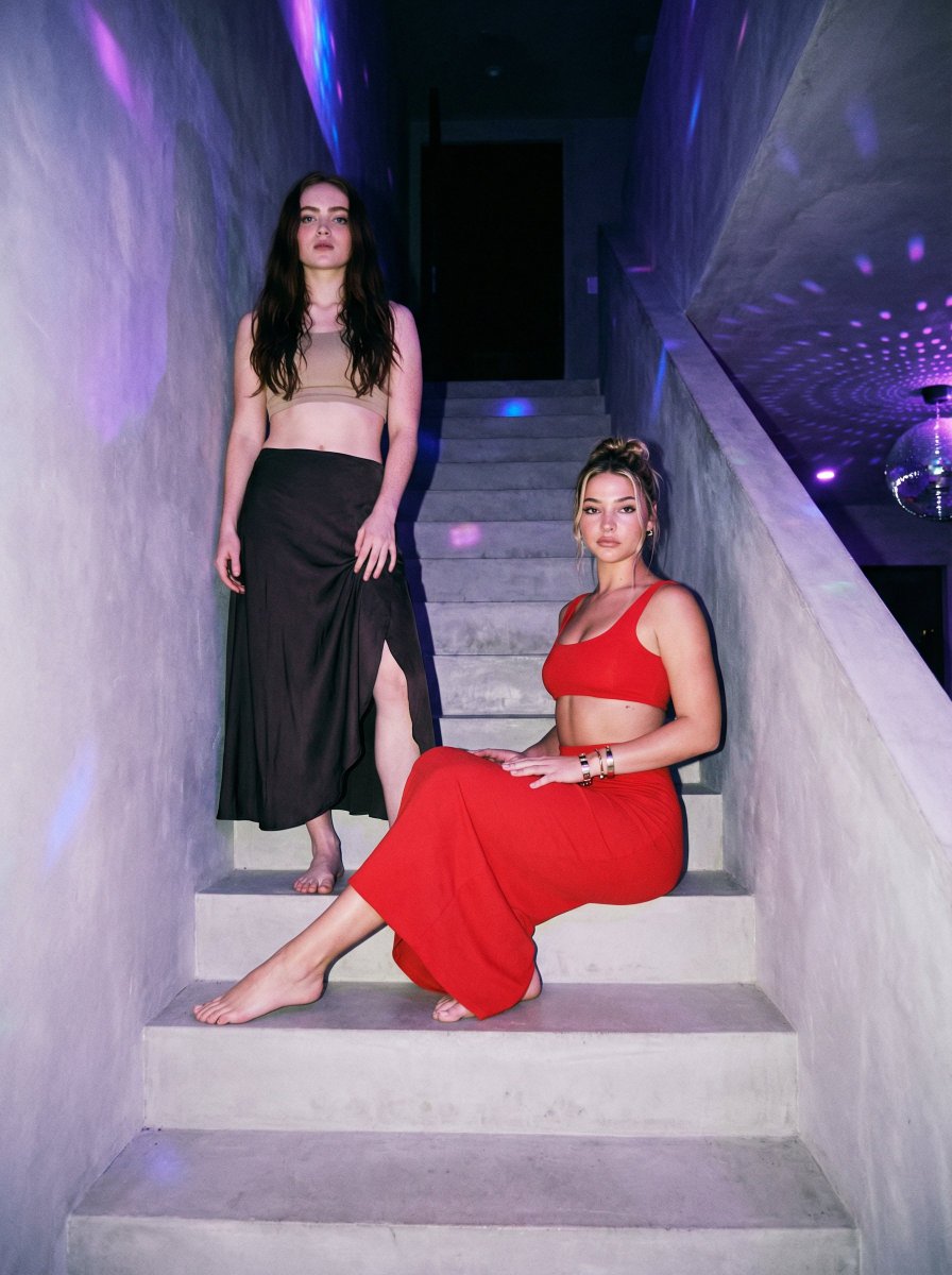 Product Marketing - Stylized Nighttime Group Photo on Concrete Staircase — output 1