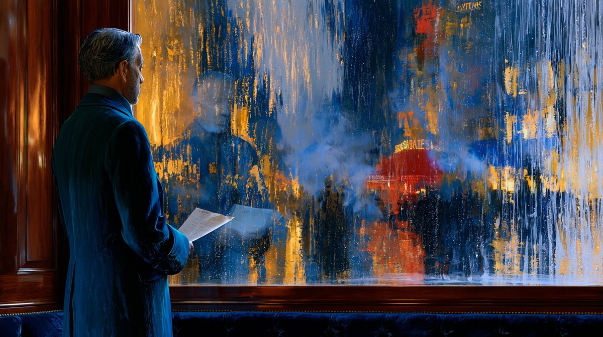 Social Media Post - Man Reading by Rainy Window — output 1