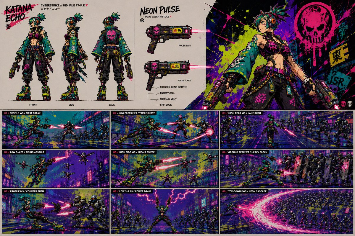 Comic / Storyboard - Cyberpunk Rollerblade Character Sheet — output 1