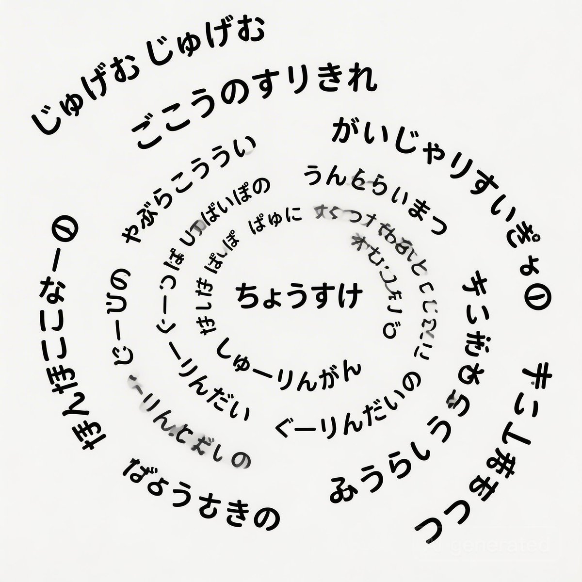 Japanese Text Spiral Generation Prompt (Jugemu) — output 1