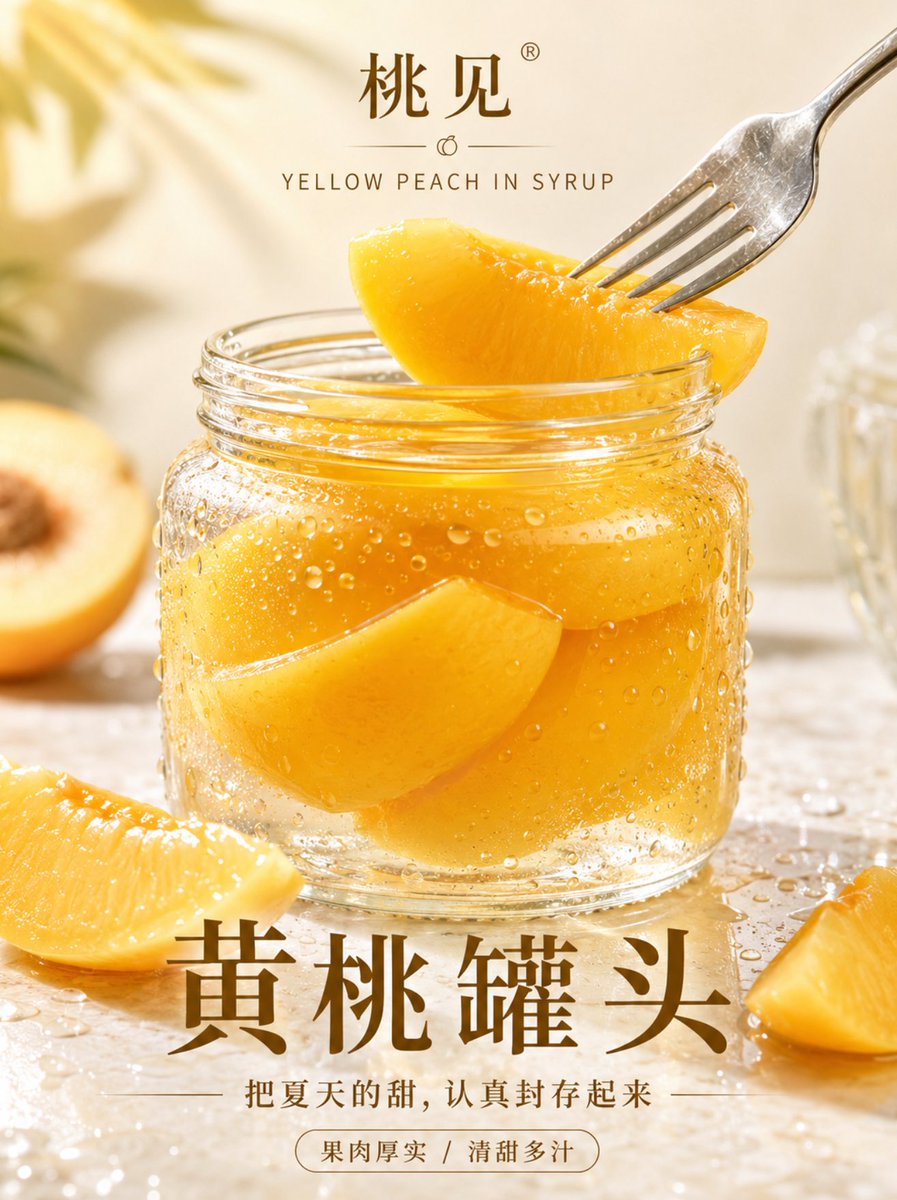 Product Marketing - High-End Realistic Peach Canned Food Poster — output 1