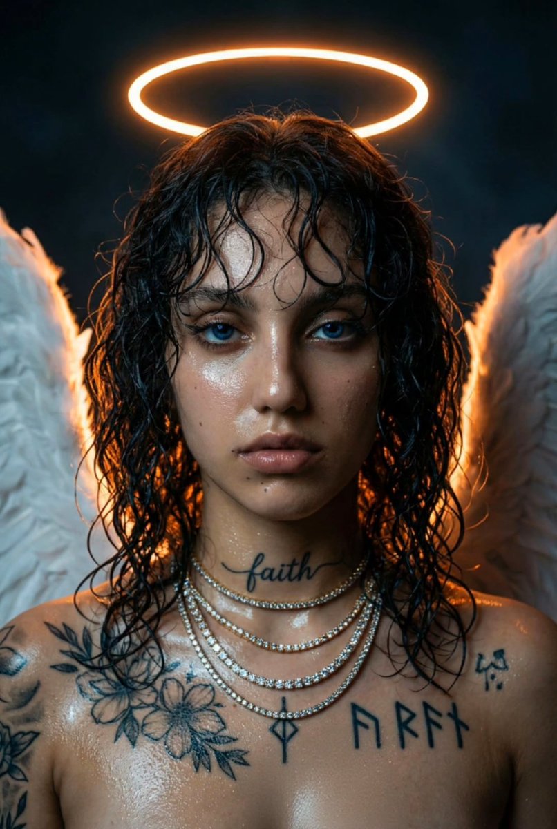 Dark Fantasy Neon Portrait with Glowing Halo Prompt — output 1